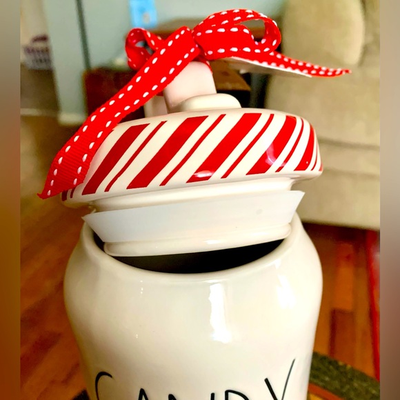 RaeDunn CANDY CANES Cylinder Christmas Canister Holiday Cookie Jar Farmhouse NEW - Picture 3 of 14